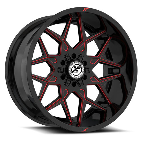 XF OFFROAD XF-238 Gloss Black Milled Red 18X9 5x127/5x139.7 +12 78.1HB