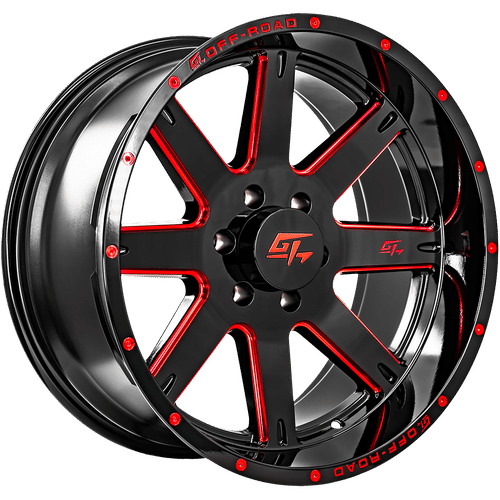 GT OFFROAD Invasion Gloss Black Milled Red 20X10 6x139.7 +-18 106.1HB