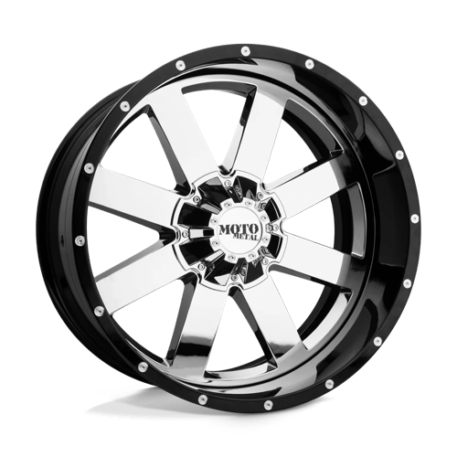Moto Metal MO200 CHROME CENTER W/ GLOSS BLACK MILLED LIP 5X5.0 22X10 -18 72.56HB