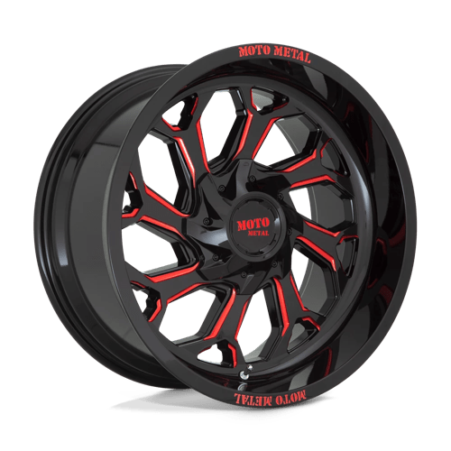 Moto Metal MO999 GLOSS BLACK MILLED W/ RED TINT 8X180 20X10 -18 124.2HB