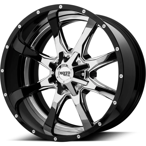 Moto Metal MO201 CHROME CENTER W/ GLOSS BLACK MILLED LIP 8X6.5 20X10 -18 125.1HB
