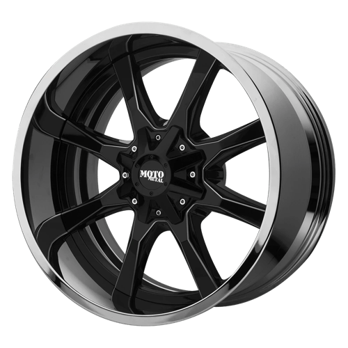 Moto Metal MO201 GLOSS BLACK MILLED CENTER W/ CHROME LIP 8X6.5 20X12 -44 125.1HB