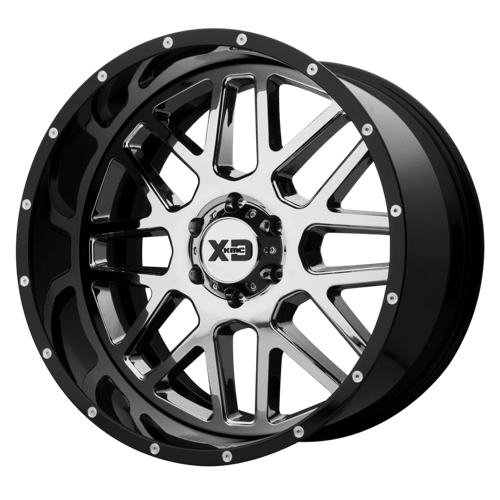 XD XD201 GRENADE CHROME CENTER W/ GLOSS BLACK MILLED LIP 8X170 22X12 -44 125.1HB