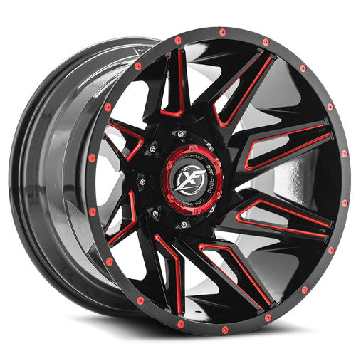 XF OFFROAD XF-218 Gloss Black Milled Red 20X9 8x165.1/8x180 +12 125.2HB