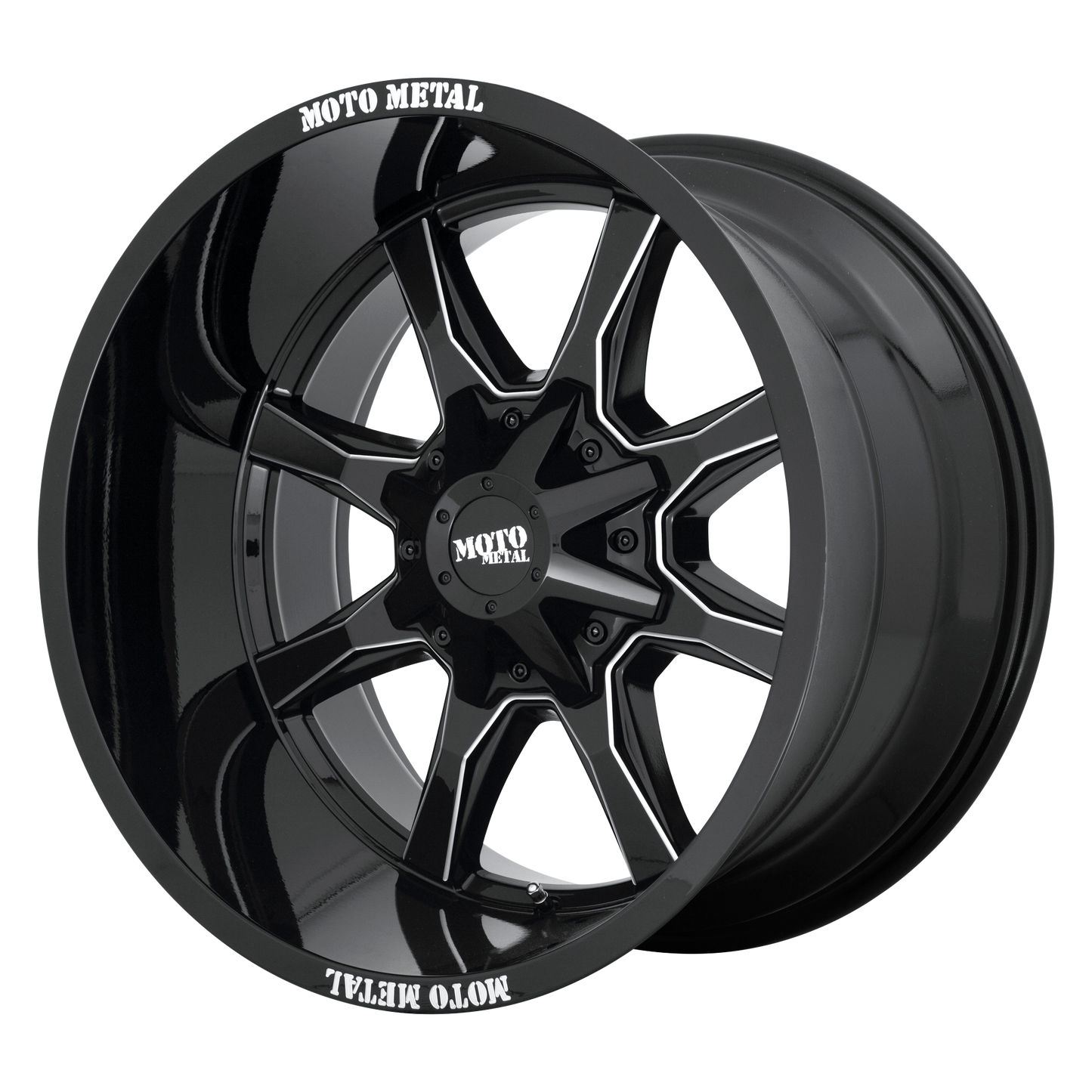 Moto Metal MO970 GLOSS BLACK W/ MILLED SPOKE & MOTO METAL ON LIP 6X135/5.5 18X10 -24 106.1HB