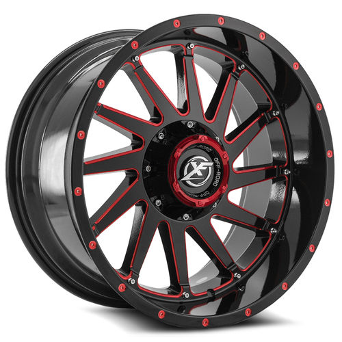 XF OFFROAD XF-216 Gloss Black Milled Red 20X9 8x165.1/8x170 +12 125.2HB