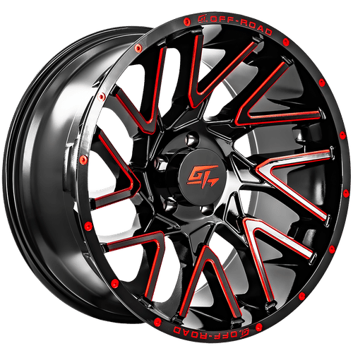 GT OFFROAD Aggression Gloss Black Milled Red 20X9 6x135 +12 125.2HB