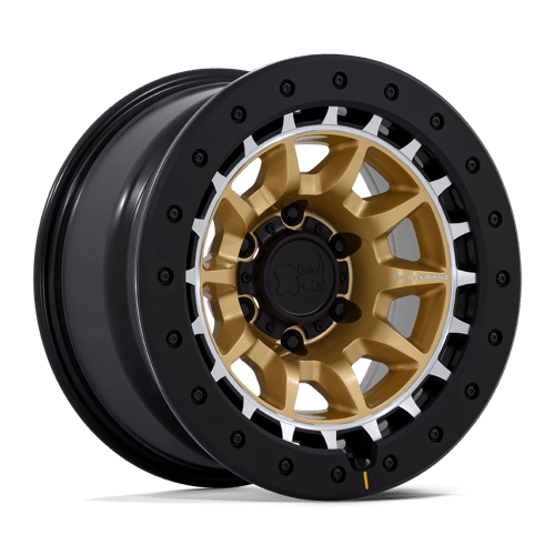 Black Rhino BR016 TUSK MATTE GOLD MACHINED RING W/ BLACK ROCK GUARD 5X5.0 17X8.5 -10 71.5HB