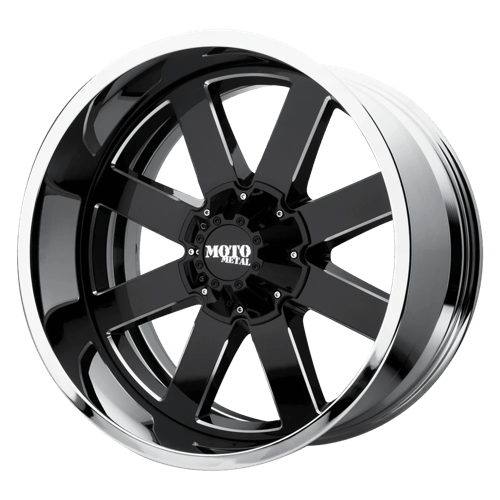 Moto Metal MO200 GLOSS BLACK MILLED CENTER W/ CHROME LIP 6X135 22X12 -44 87.1HB