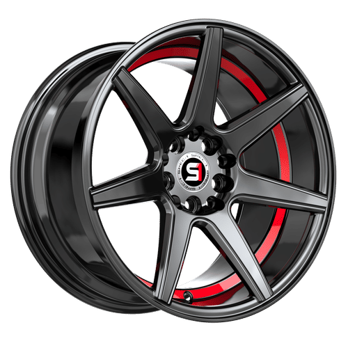 SPEC-1 RACING SP-73GBRU Gloss Black / Red Under Cut 18X8 5x112/5x114.3 +38 73.1HB