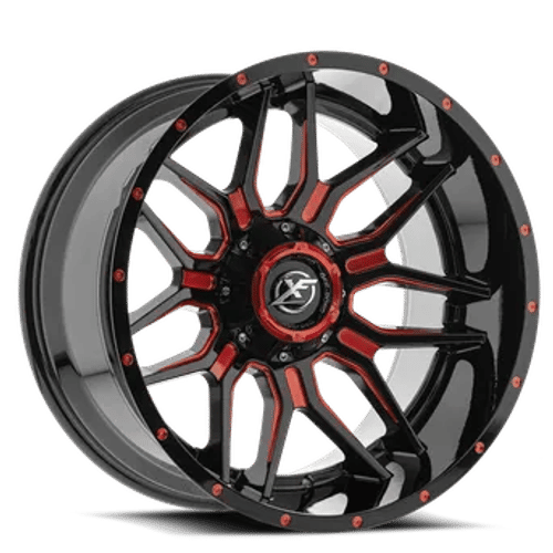 XF OFFROAD XF-222 Gloss Black Milled Red 20X10 5x127/5x139.7 +-24 87.1HB